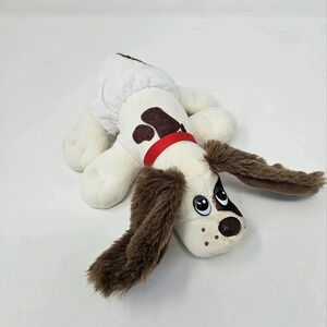 Pound Puppy White Plush Stuffed Dog Floppy Ears White Brown Spots Collar 8”